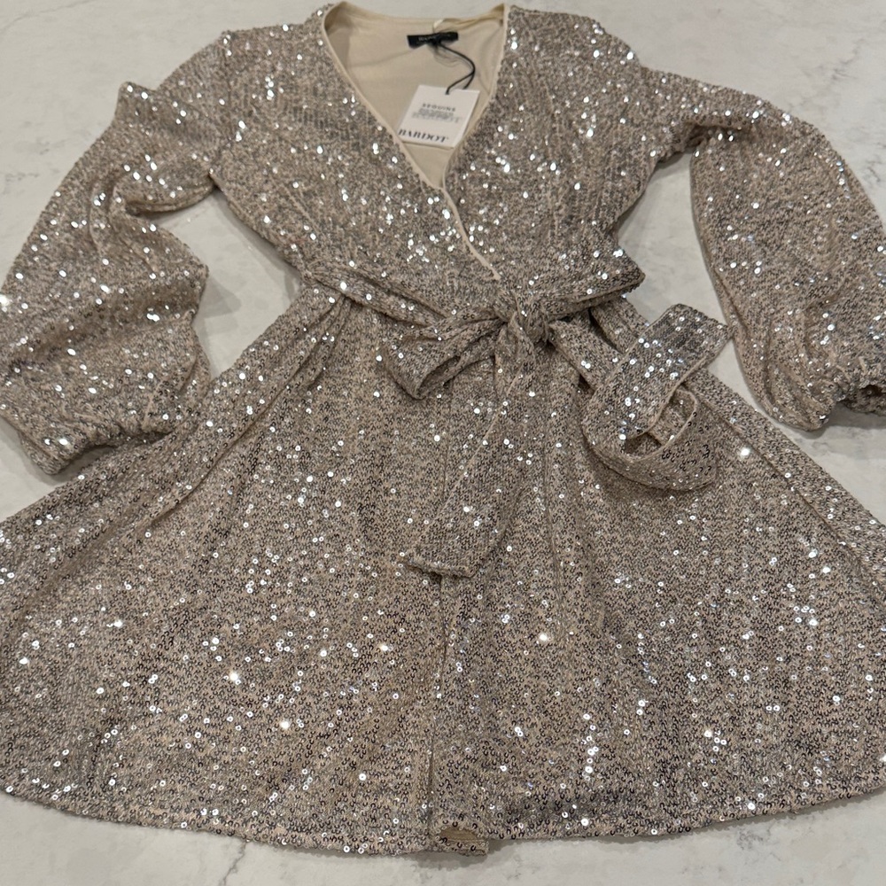 Bardot Silver Sequin Long Sleeve Dress